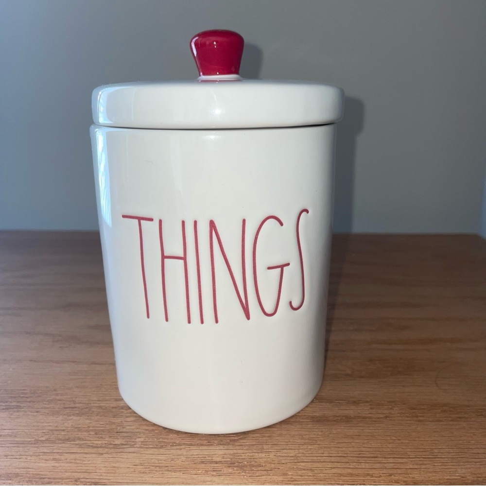 Rae Dunn Things Small Canister with Red Lettering